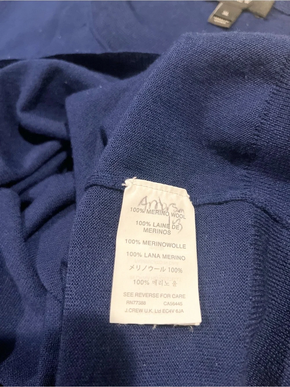 J.Crew Navy Blue Merino wool Tippe Sweater 3/4 Sleeve Size XL Classic Timeless